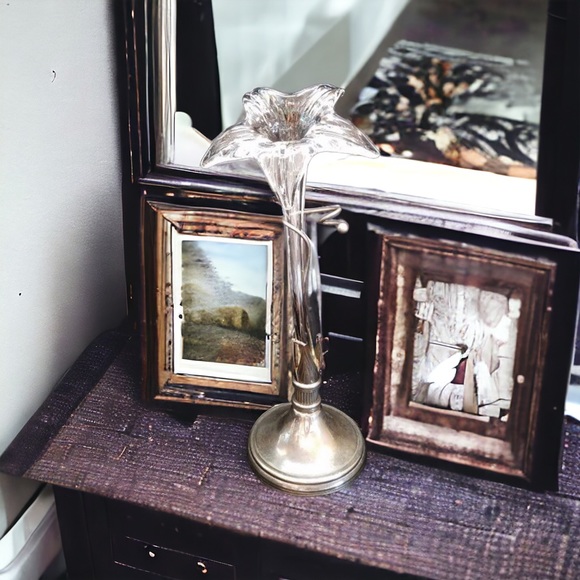 Vintage Art Nouveau Lily Epergne Trumpet Bud Vase - Blown Hand Glass - Picture 4 of 6